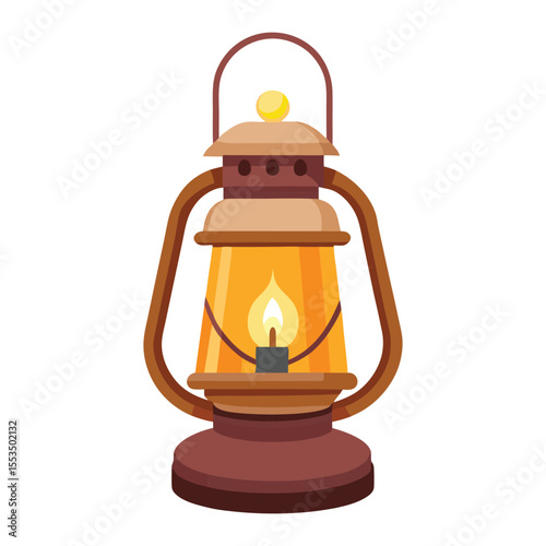 A vintage rusty oil lantern with a glass globe and metal base, isolated on white