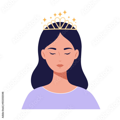 Young woman wearing a sparkling tiara, serene expression, transparent background. Royalty, elegance, dreams, fantasy, celebration. Ideal for luxury brands, beauty, apps, web
