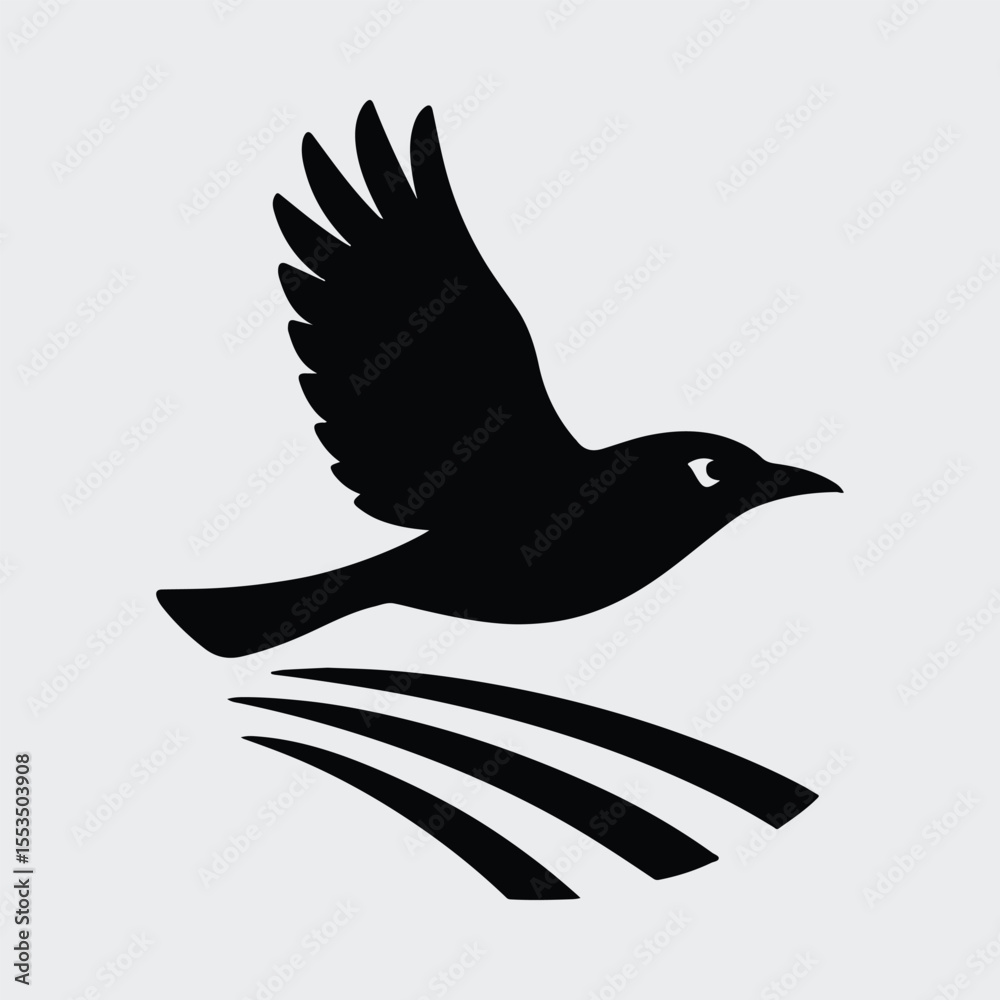 Obraz premium Silhouette bird flying over fields simple minimalist black Vector illustration