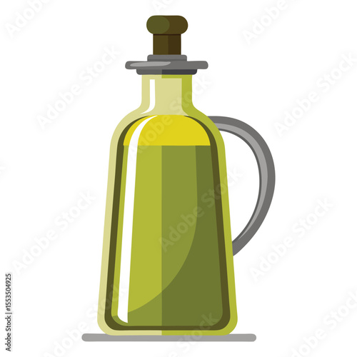 A clear glass bottle filled with golden olive oil, ready for culinary use