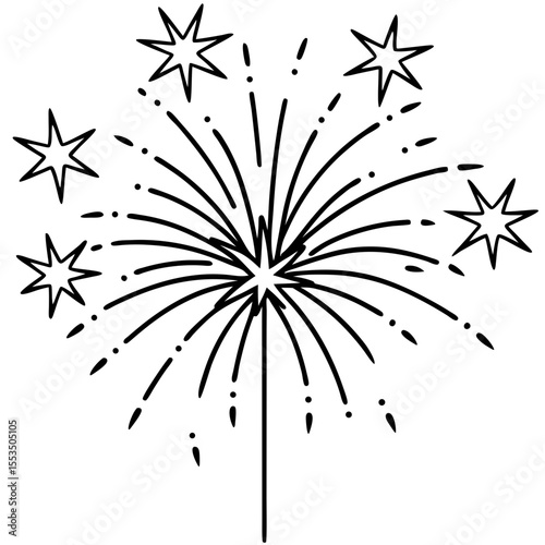 Fireworks Minimalist Line Art Vector