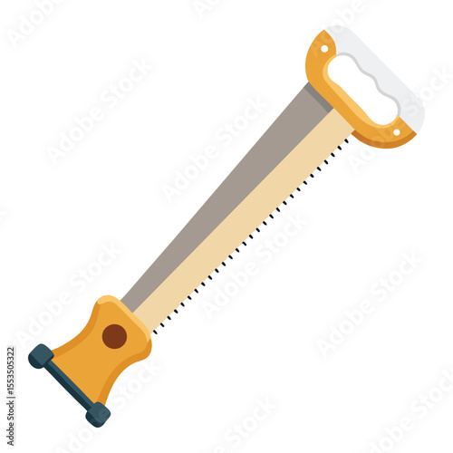 White isolated vector illustration of a sharp metal carpentry handsaw tool with a plastic handle