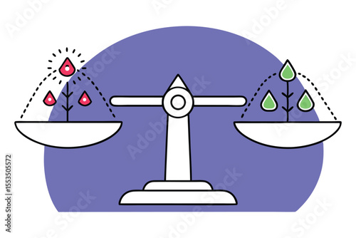 Acidic challenges market pressure, churn vs. basic solutions retention, R&D, branding in a lab style balance scene