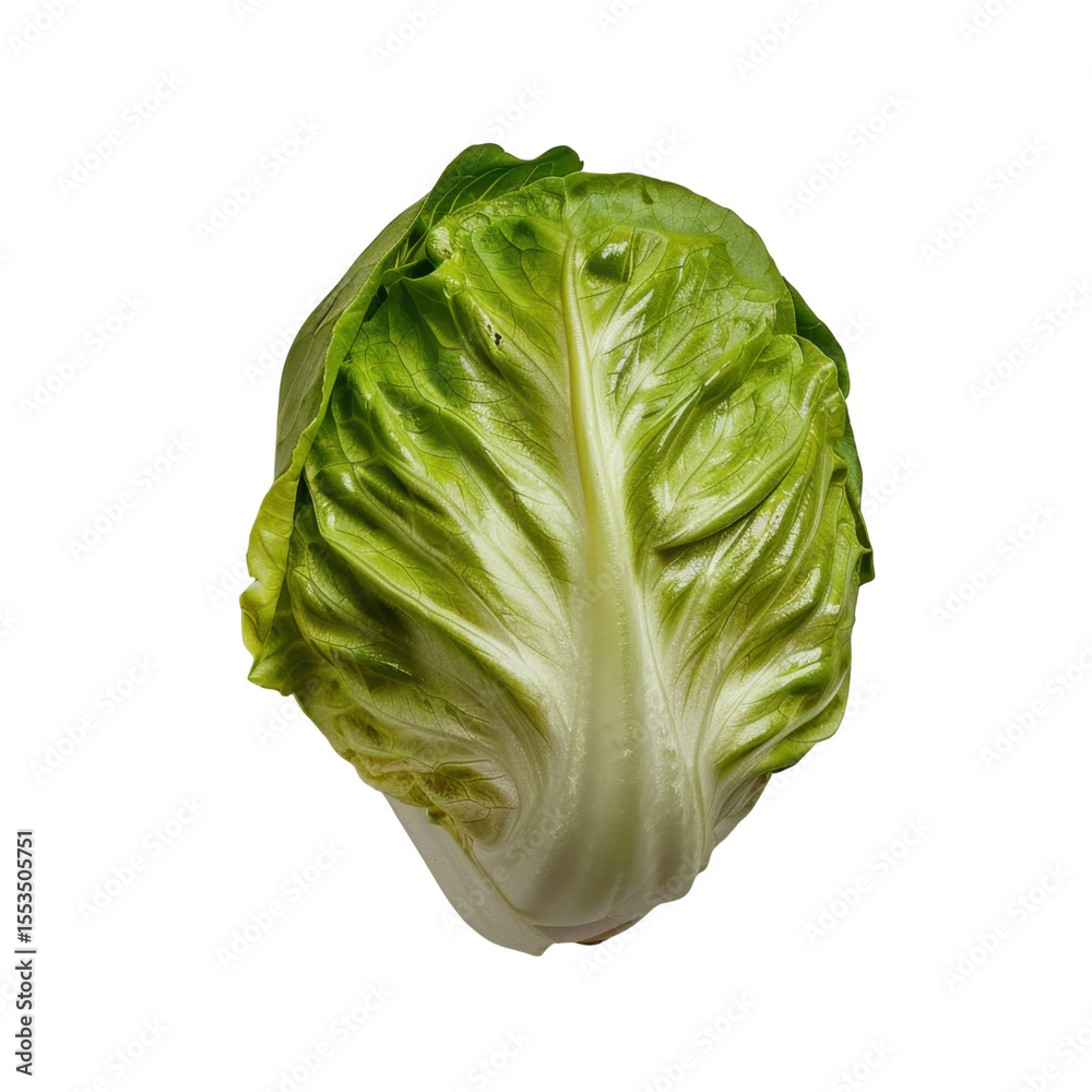 Fototapeta premium Fresh lettuce head with vibrant green leaves, showcasing its crisp texture and healthy appearance. Perfect for salads and garnishes
