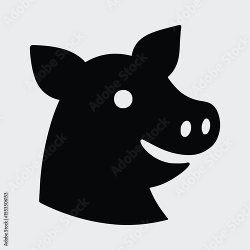 Silhouette cute pig head smiling farm animal Vector illustration