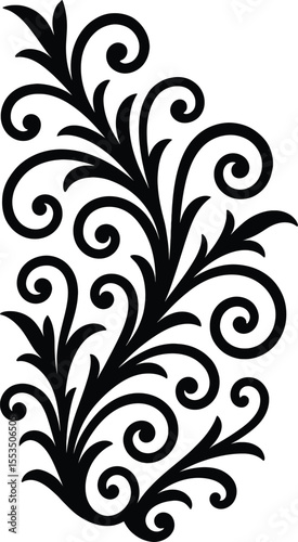 Black and white abstract floral background with ornamental swirl design