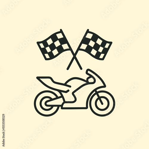 Motorcycle and checkered flags racing icon