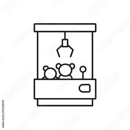Claw machine with two teddy bears inside in simple line art  