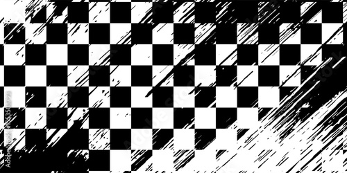 Race flag grunge background, car rally or motocross finish flag with vector checker pattern. Grunge race flag for car racing sport or bike speedway, motorsport