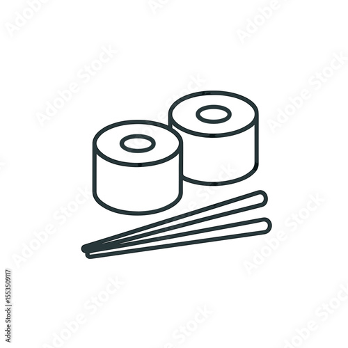 Sushi rolls with chopsticks in minimalist line art style  