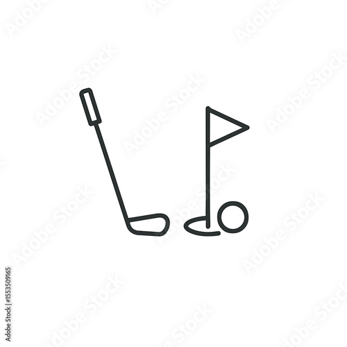 Golf club, ball, and flag on putting green in minimalist style  