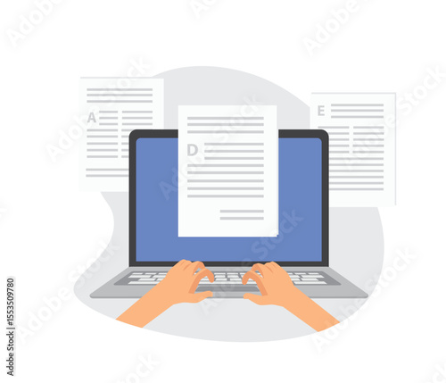 Copywriter with laptop concept, vector illustrations.