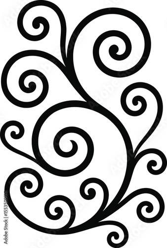 Black and white abstract floral swirl background with ornamental pattern design