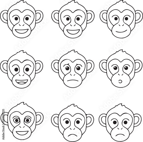 Nine Monkey Emoticons: A Collection of Primate Expressions for Design