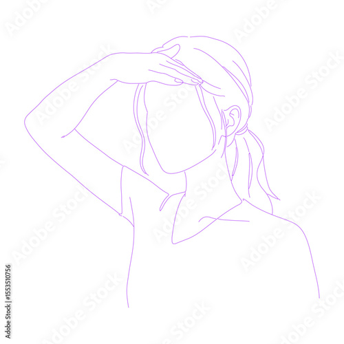 woman shading eyes from sunlight with hand lineart outline illustration