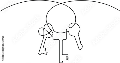 Continuous one line drawing of key. Single line drawing illustration of key for unlock ability. Key concept vector art. Vector illustration.