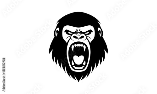 Vector silhouette of a screaming gorilla head.