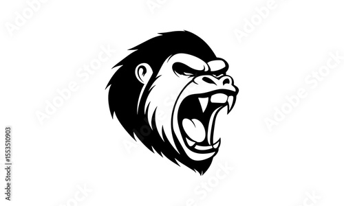 Vector silhouette of a screaming gorilla head.