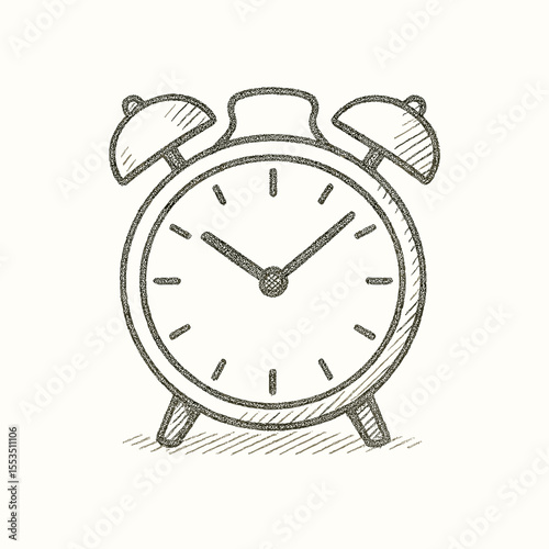 Hand-drawn alarm clock illustration in sketch style
