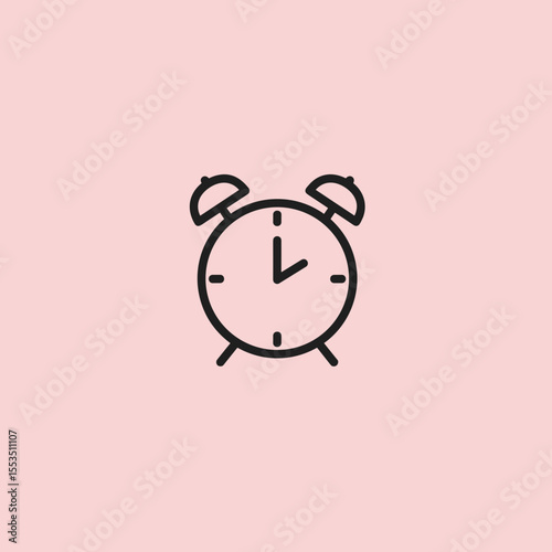 Alarm clock icon on pink background in minimal design  