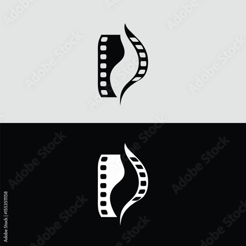 Film strip with a flame shape represents cinema and motion pictures