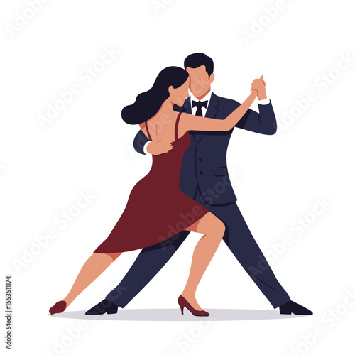 Couple dancing tango in elegant attire on a white background  