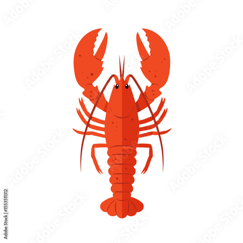 Cartoon lobster character in vibrant red color on white background  