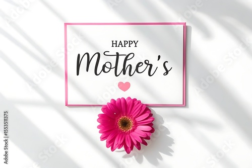 Bright pink gerbera daisy and heart celebrate happy mothers day