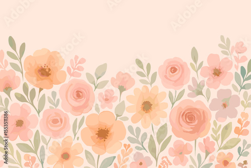 Floral pattern with soft pastel flowers on light background  