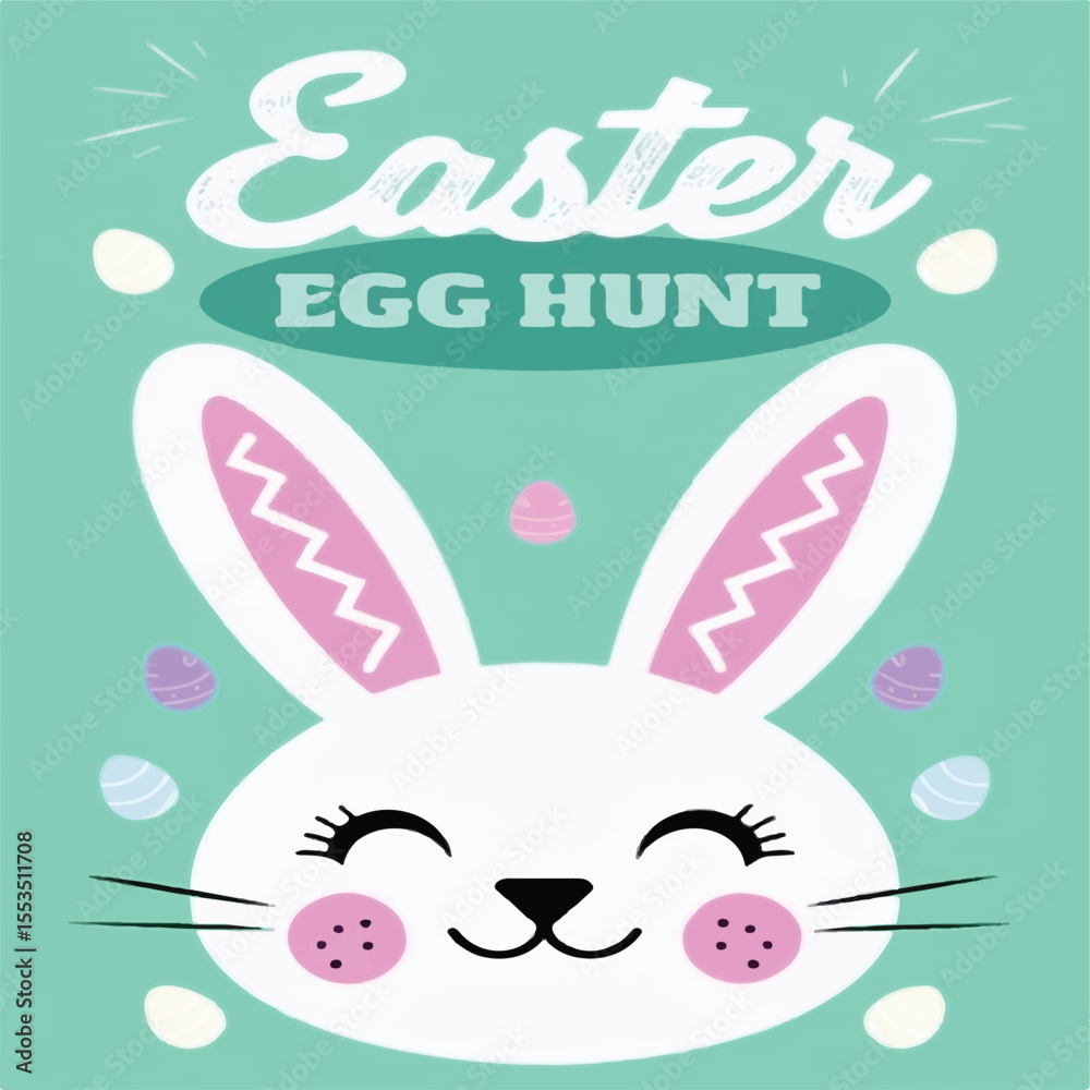 Fototapeta premium Easter Egg Hunt Poster with Cute Bunny and Pastel Eggs