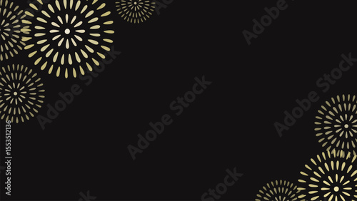 Luxurious Gold Fireworks in Corners on Dark Background with Copy Space for Party Banners