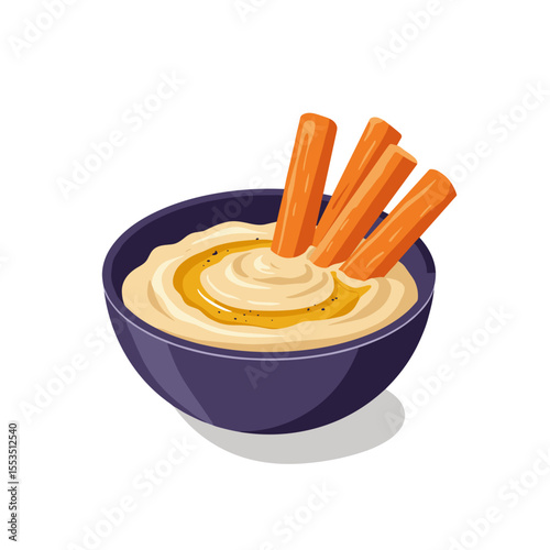 Hummus dip served with carrot sticks in a bowl  