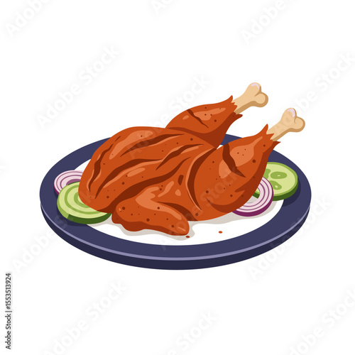 Cooked chicken served on a plate with fresh vegetables  