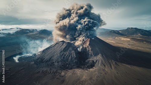 Volcanic Eruption: Ash Cloud, Drone View

Dramatic drone shot of an erupting volcanic mountain spewing a massive ash cloud into the sky.