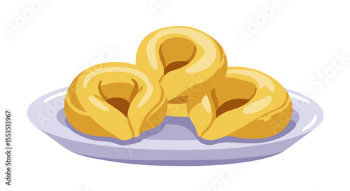 Golden Tortellini on a white plate  