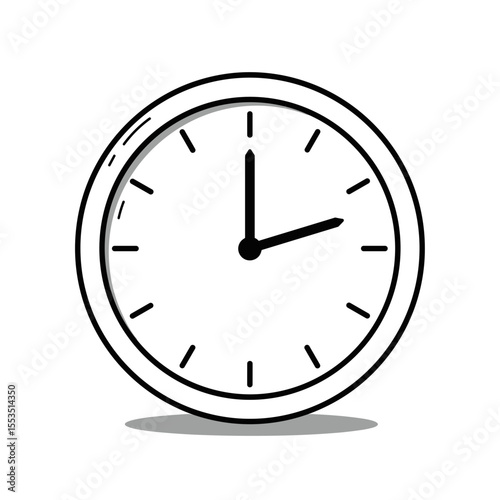 Simple round clock face displaying time in black and white  