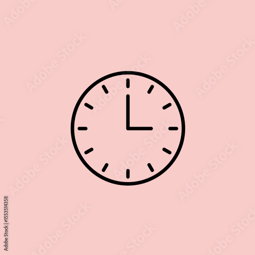 Minimal wall clock icon at 3 o’clock on pink background