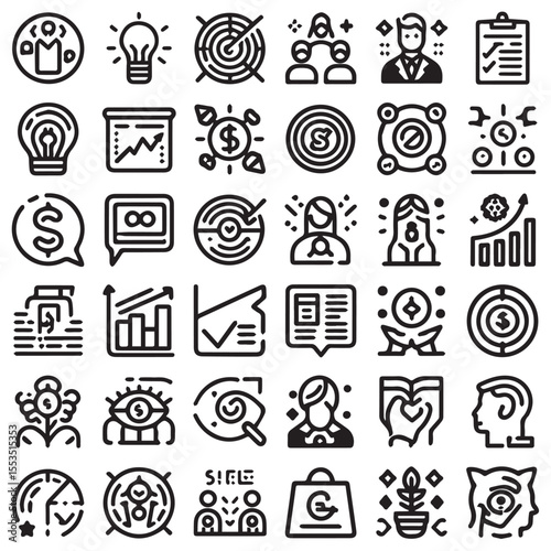 Outline Icon Set 3 Related to Company Values, Business Ethics, and Corporate Goals vector in Adobe Illustrator Artwork