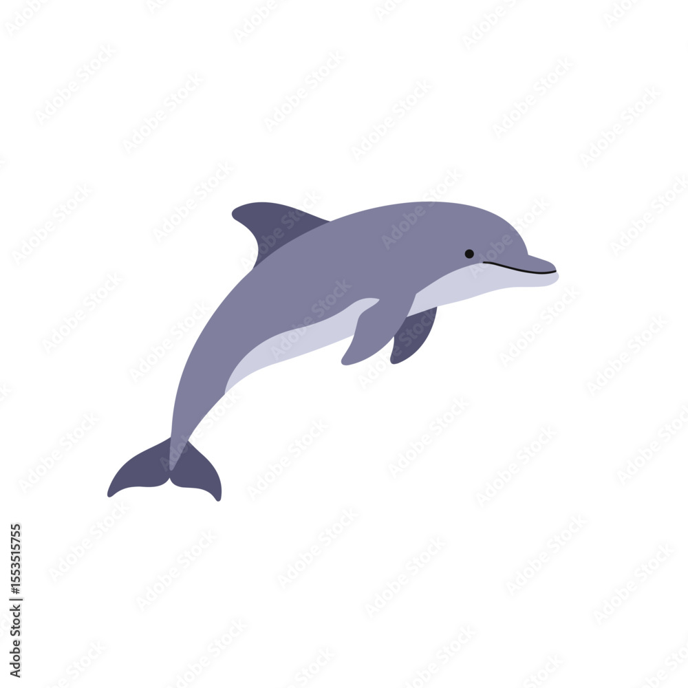 Fototapeta premium Jumping dolphin illustration in flat style on white background