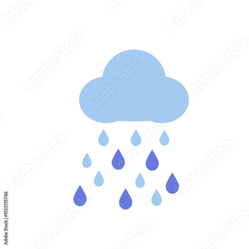 Blue rain cloud with falling droplets in flat design