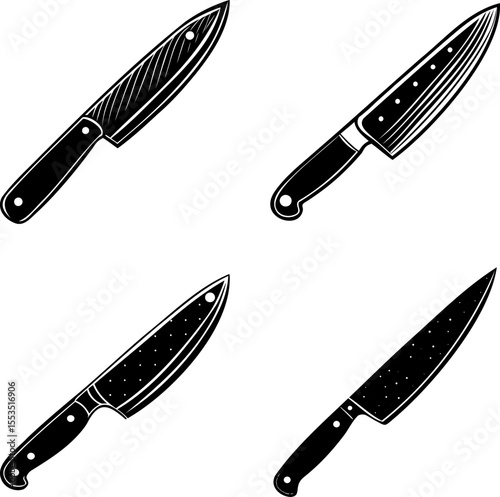 Monochrome Vector Illustration of Culinary Knives Set against a White Background photo