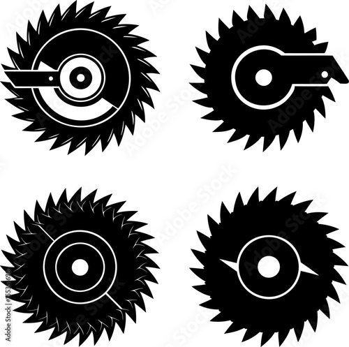 Set of four abstract black and white saw blade illustrations