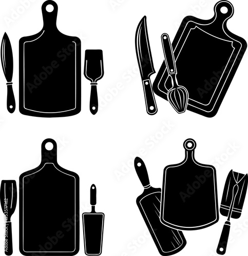 Culinary Collection Black and White Kitchen Utensil Silhouette Design Set