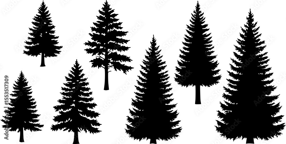 Obraz premium A set of pine trees silhouette vector 