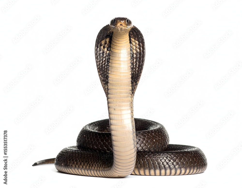 Fototapeta premium 02.022.Firefly_A cobra flaring its hood in defense. isolate with white background 573435