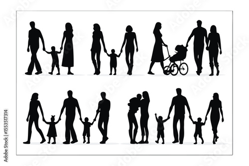 Family bond silhouette: Multiple diverse family showing love and togetherness in silhouette.