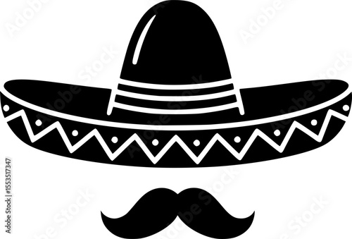 Mexican Sombrero and Mustache Silhouette Vector – Festive Iconic Design Illustration

