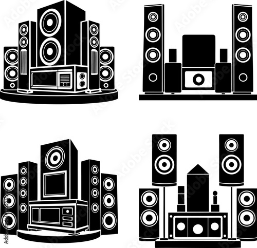 Silhouetted stereo systems showcase a modern minimalist approach to audio design