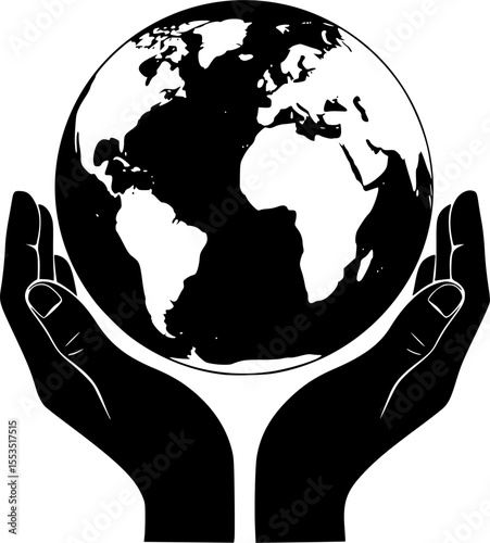 Hands Holding Earth - Environmental Care Silhouette Vector Illustration
