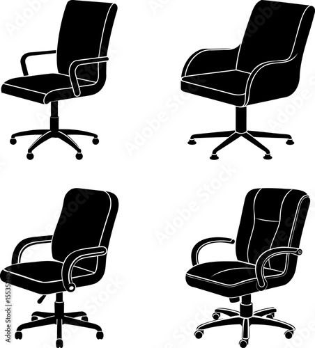 Four Silhouette Representations of Office Chairs in Different Styles and Designs